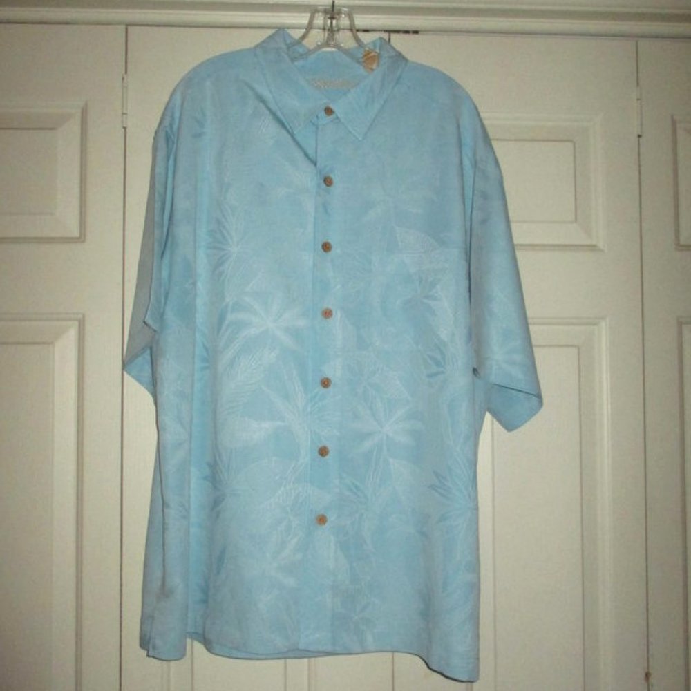 CARIBBEAN Lt Blue Floral S/S B/F Shirt Men Sz 2XB